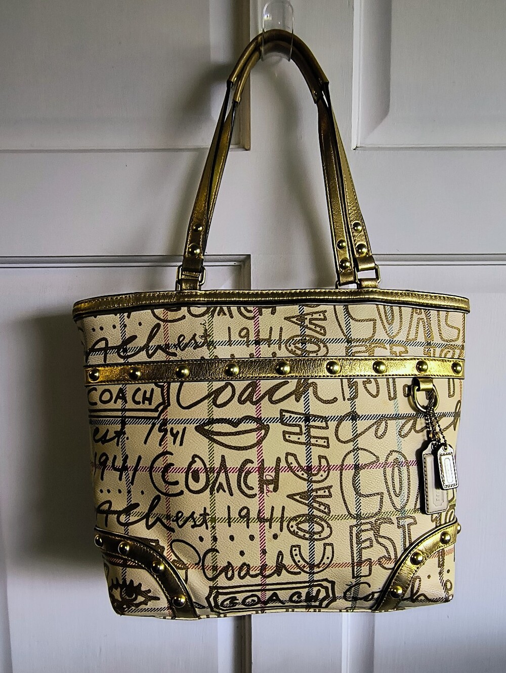 Coach Heritage Tattersall Graffiti Tote 2009#F13188